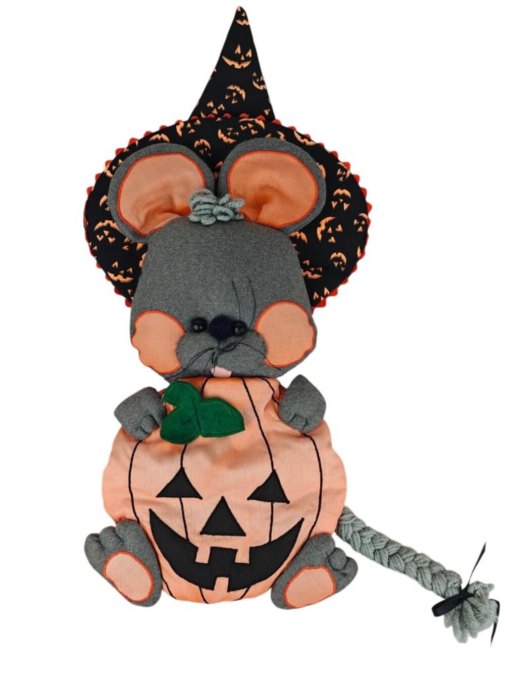 Vintage Halloween Mouse Wall Hanging Felt Fabric Witch Hat Pumpkin Handmade